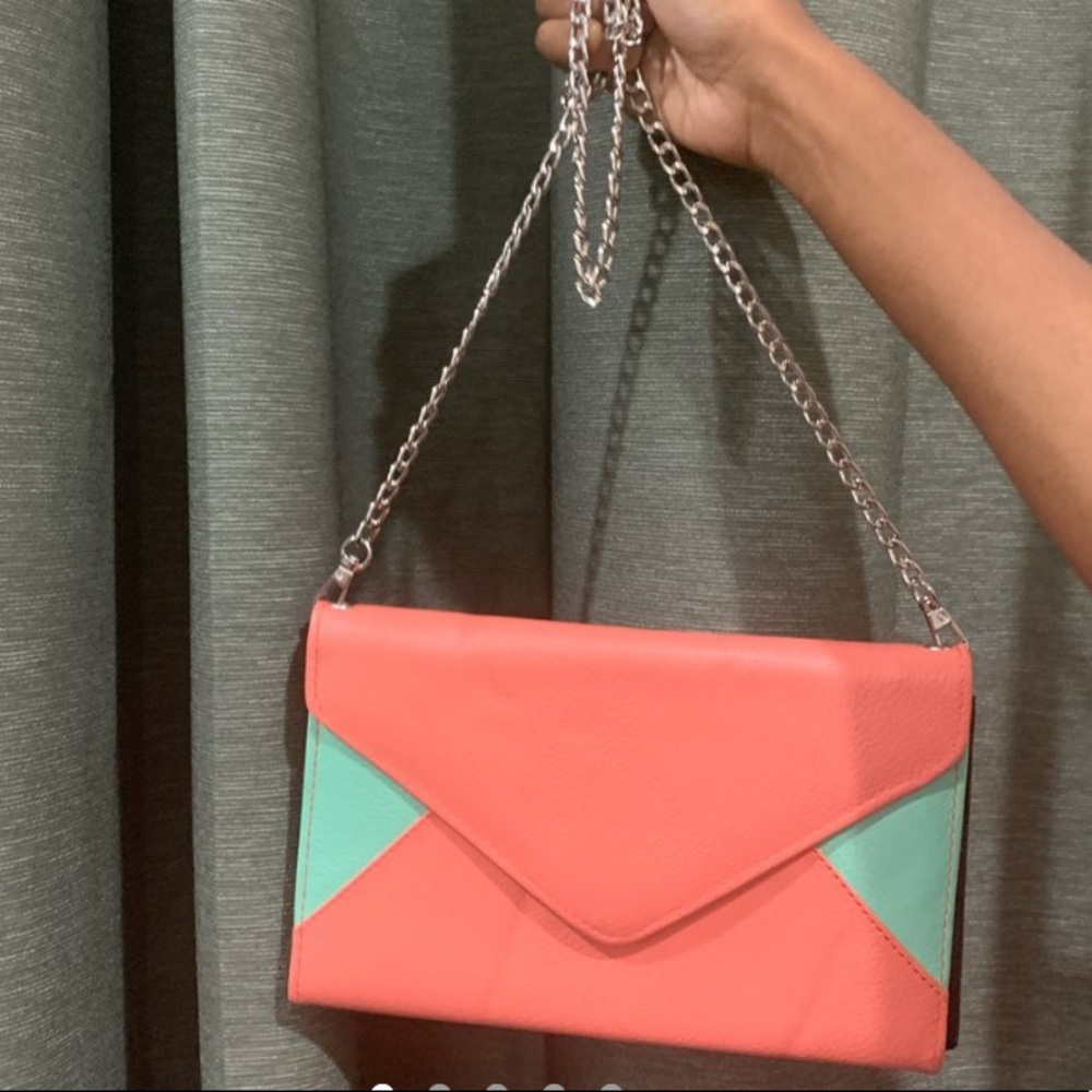 Peach and turquoise Color block envelope purse
